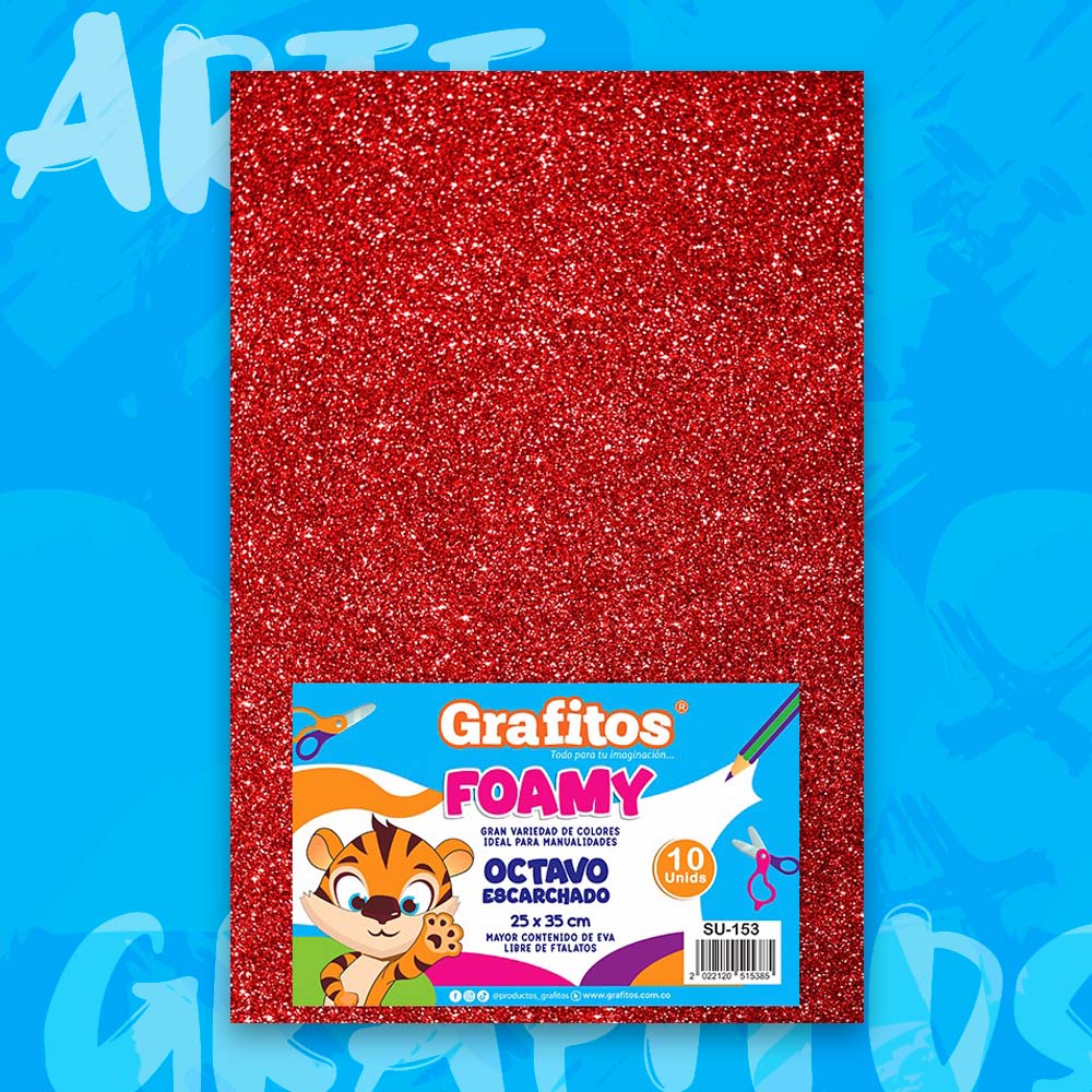 FOMI 1/8 ESCARCHADO ROJO PAQUETE x10