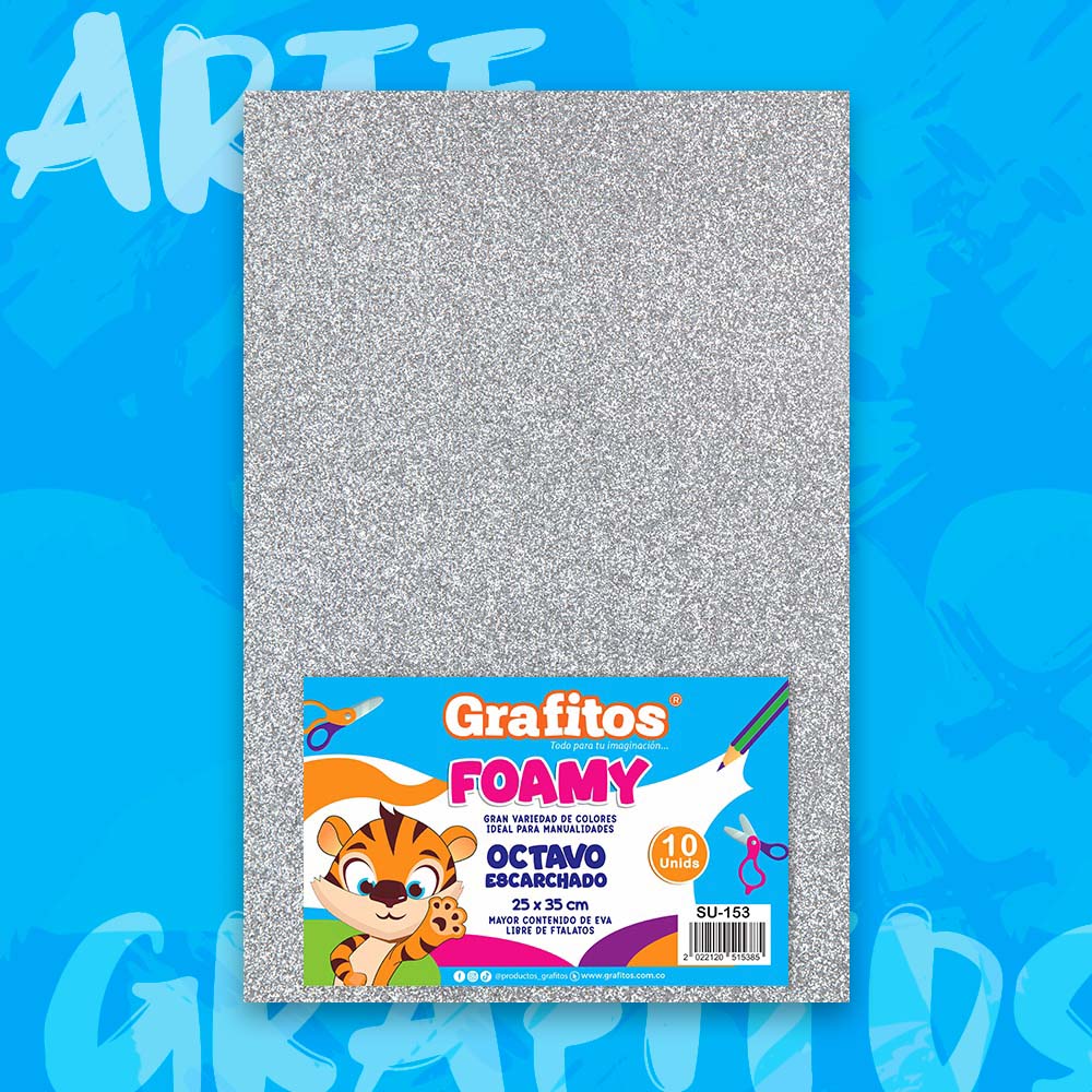 FOMI 1/8 ESCARCHADO PLATEADO PAQUETE x10