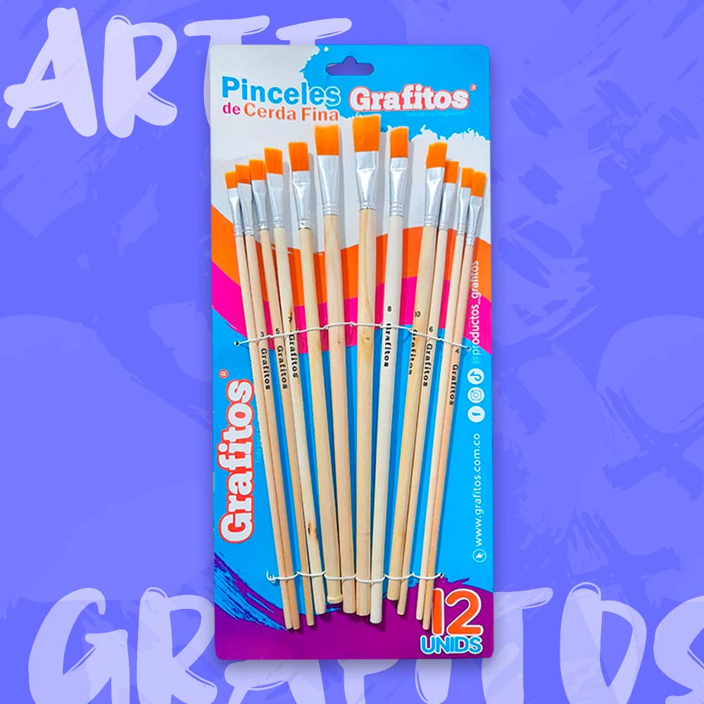 Pinceles planos cerda fina x12