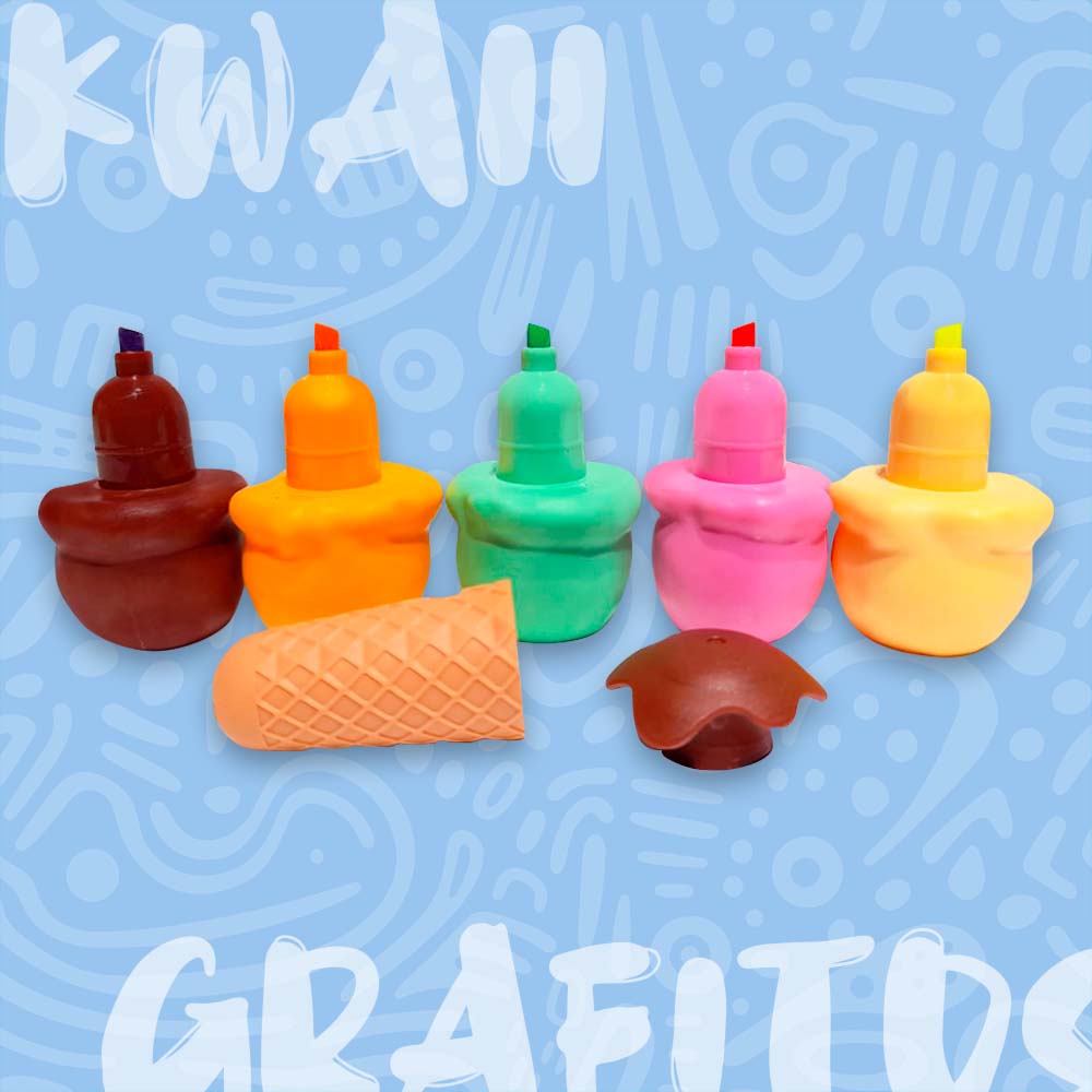 Resaltadores de Cono x5 Und Kawaii Grafitos