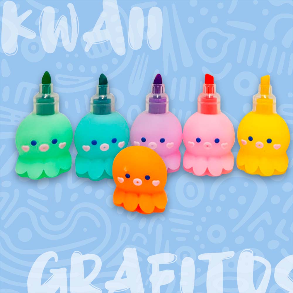 Set resaltador Pulpo kawaii Grafitos