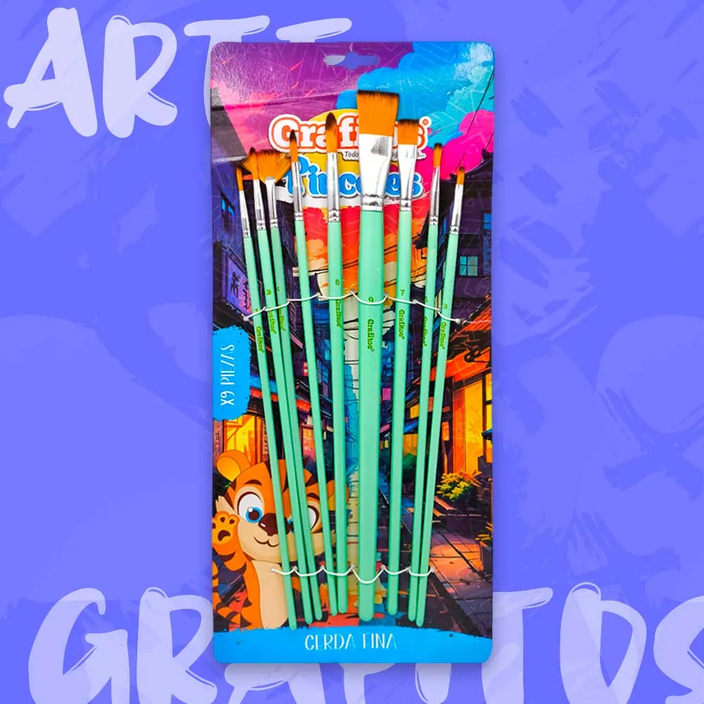 Pinceles x9 Piezas de Cerdas Finas Surtidas