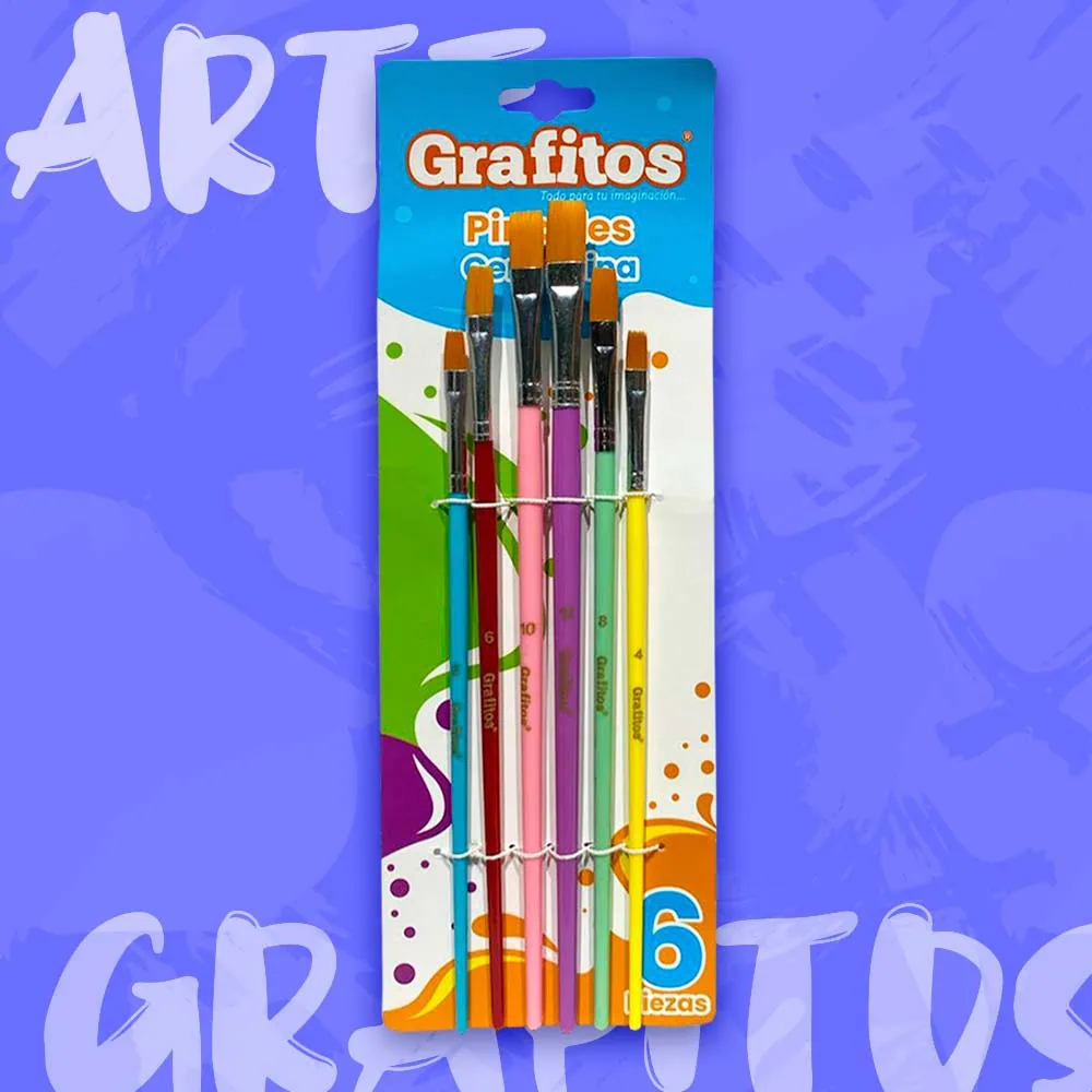 Set de Pinceles x6 Cerda Fina Cuadrados