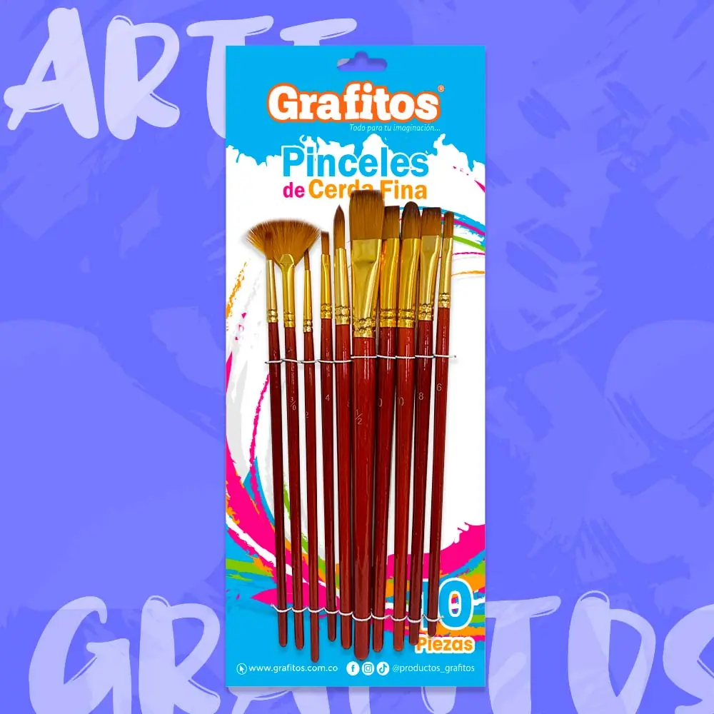Set De Pinceles Cerda Fina Grafitos x10