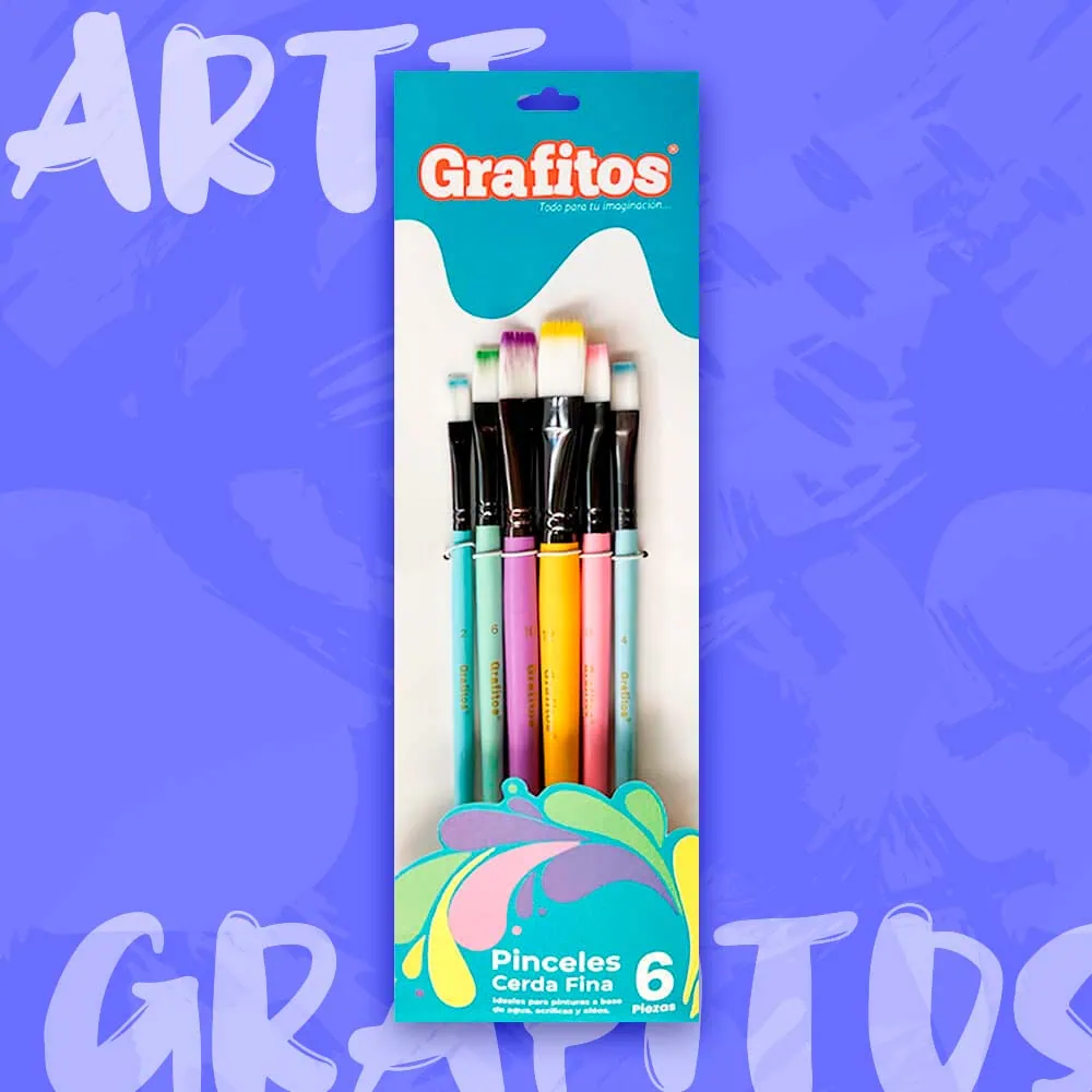 Set Pinceles Planos Grafitos x6